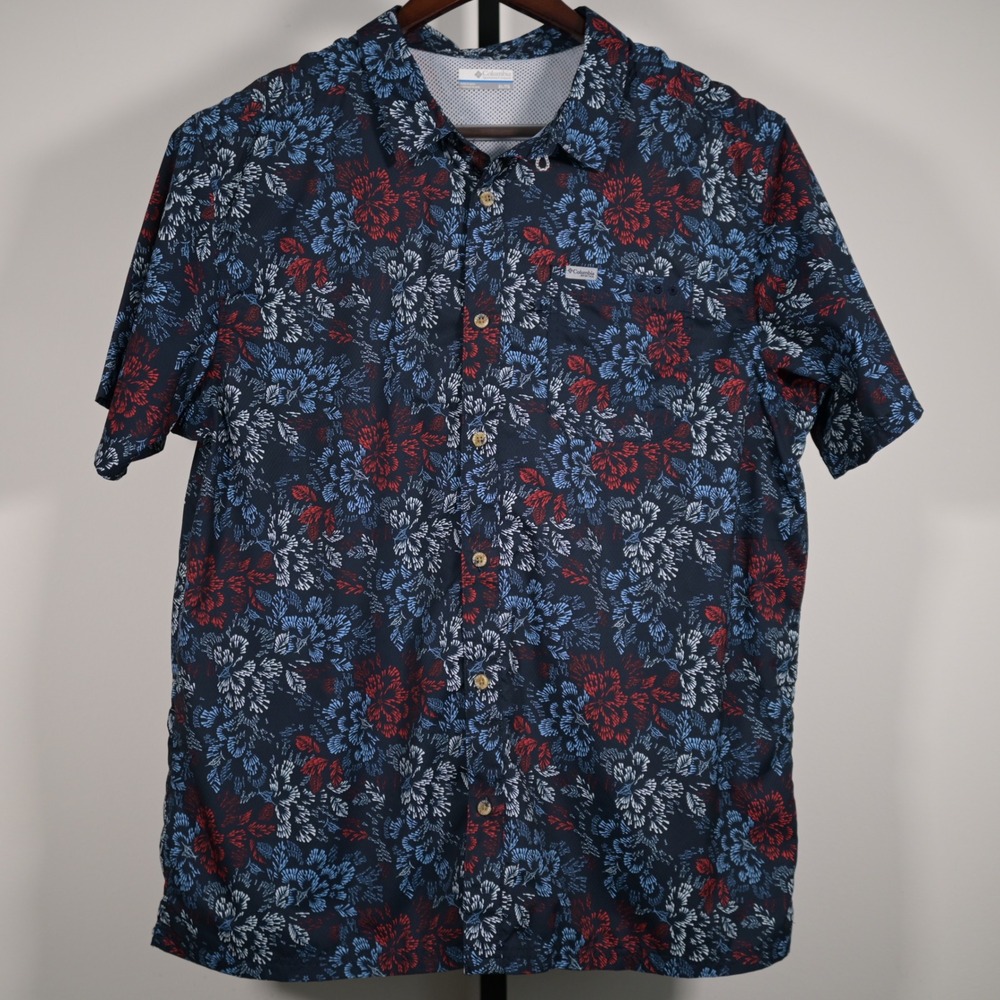 Columbia PFG Mens XL Super Slack Tide shirt Blue Red 4th of July Patriotic - Picture 3 of 9